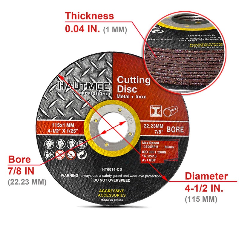 HAUTMEC Cut Off Wheels 4-1/2 inch, Metal Cutting Discs for Angle Grinder, Expert Aluminium Oxide Abrasive & .04" Ultrathin Design for Aggressive Cutting, MPA Certified, 7/8" Arbor (10 Pack) - HT0014 - Image 2